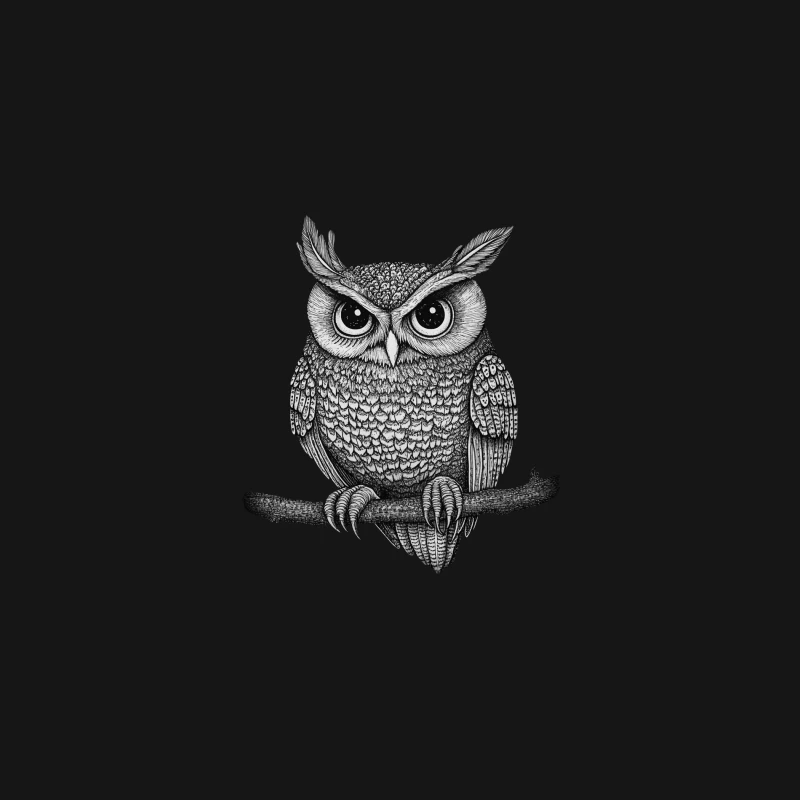 Detailed Black and White Owl Illustration Desk Mat