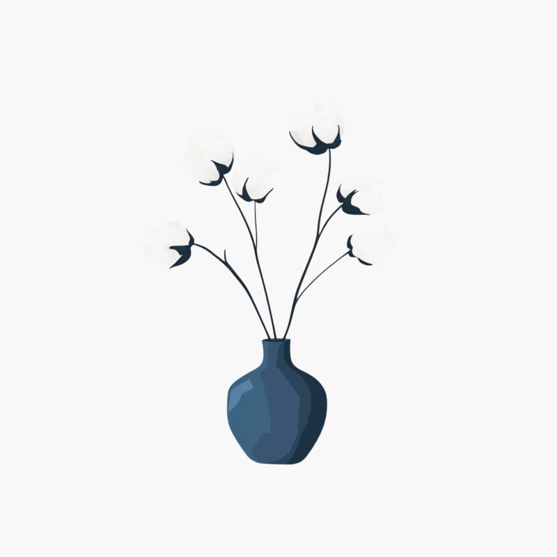 Minimalist Blue Vase with Cotton Flowers Illustration Cotton Tote Bag