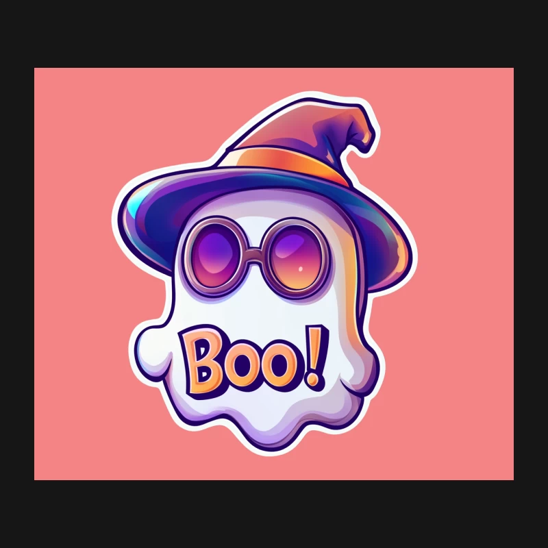 Cute Cartoon Ghost with Witch Hat and Sunglasses Saying Boo Mouse Pad