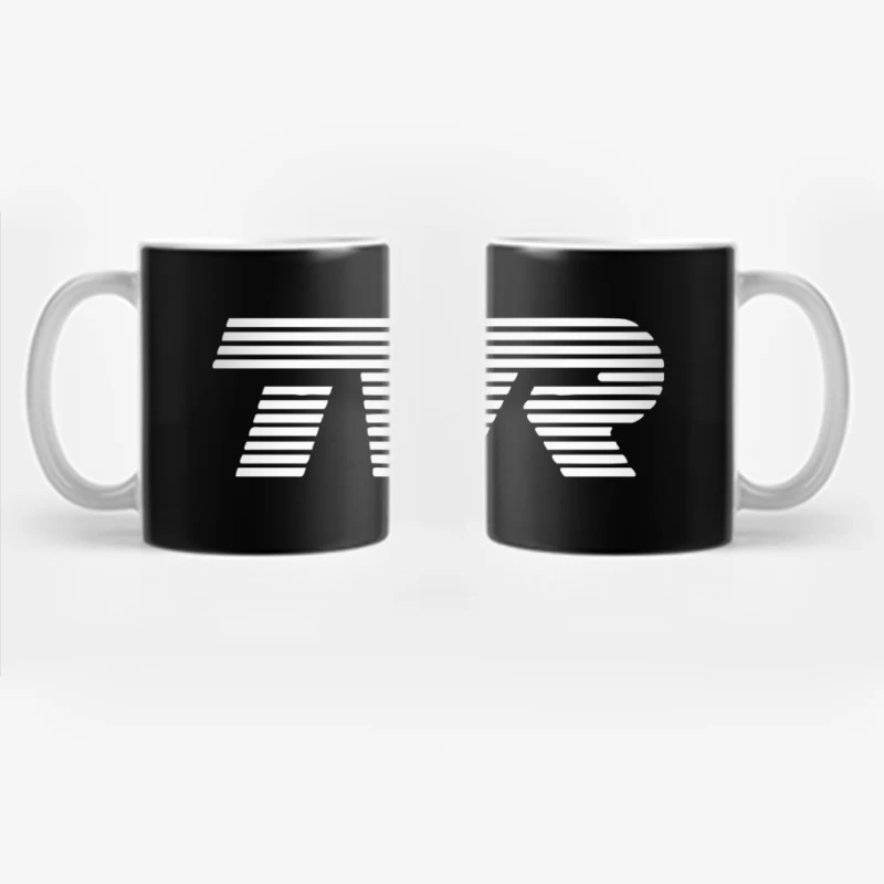 Minimalist TVR Logo Design with Line Pattern Coffee Mug