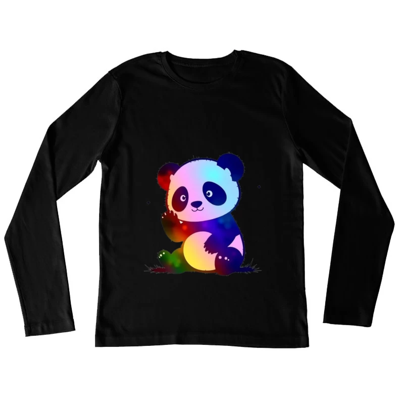 Cute Rainbow Gradient Panda Cartoon Illustration Female Long Sleeve T-Shirt