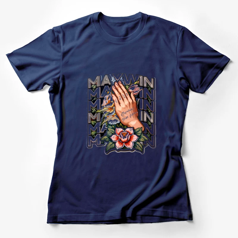Praying Hands with Floral Design Female T-Shirt