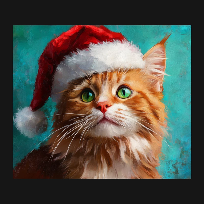 Festive Ginger Cat with Green Eyes in Santa Hat - Digital Art Portrait Mouse Pad