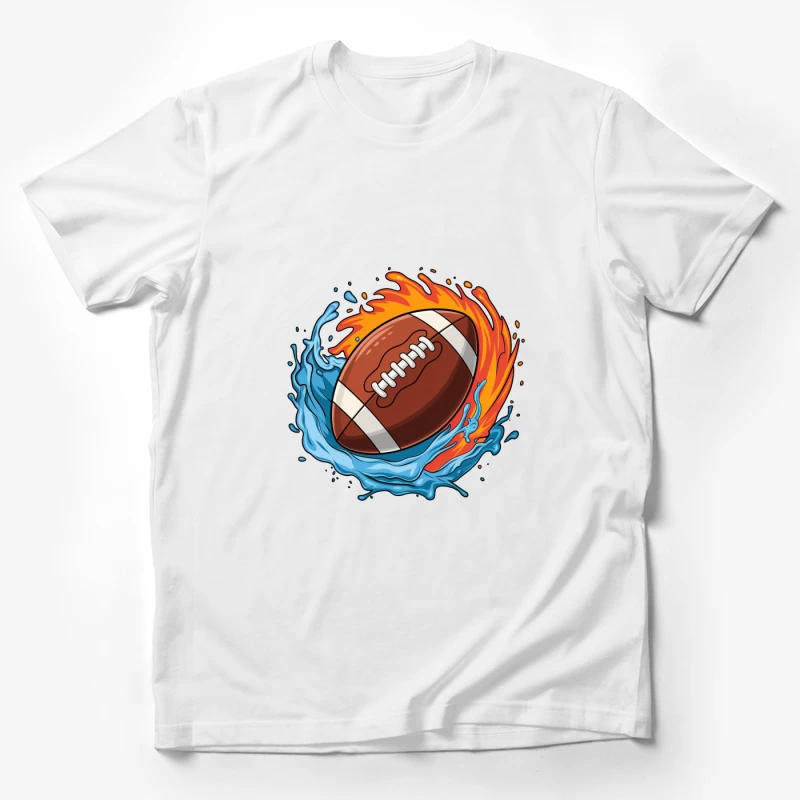 Dynamic American Football with Fire and Water Elements Male T-Shirt