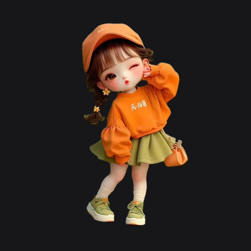 Niedliches Mädchen in Orange mit Accessoires Damen Pullover Hoodie