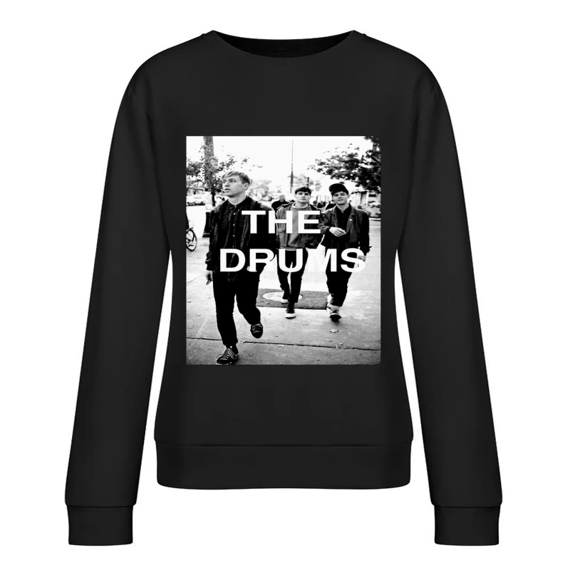 The Drums Band Members Walking on Street - Vintage Black and White Photo Female Pullover Sweatshirt