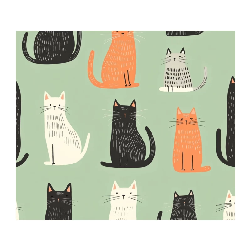 Colorful Minimalist Cat Pattern Illustration Tapestry