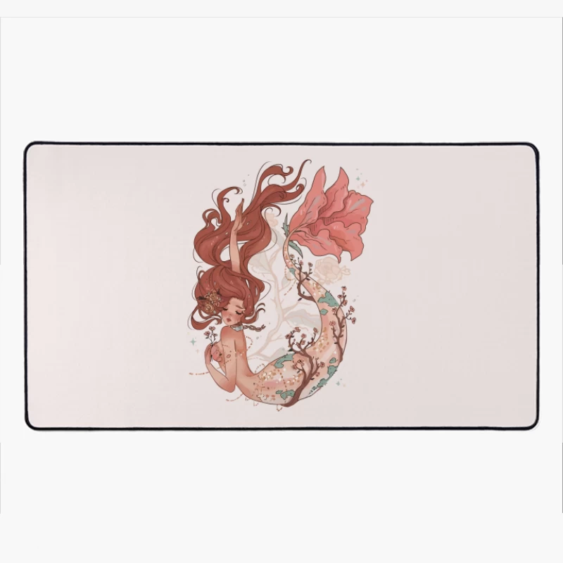 Enchanting Pastel Mermaid with Floral Accents Desk Mat