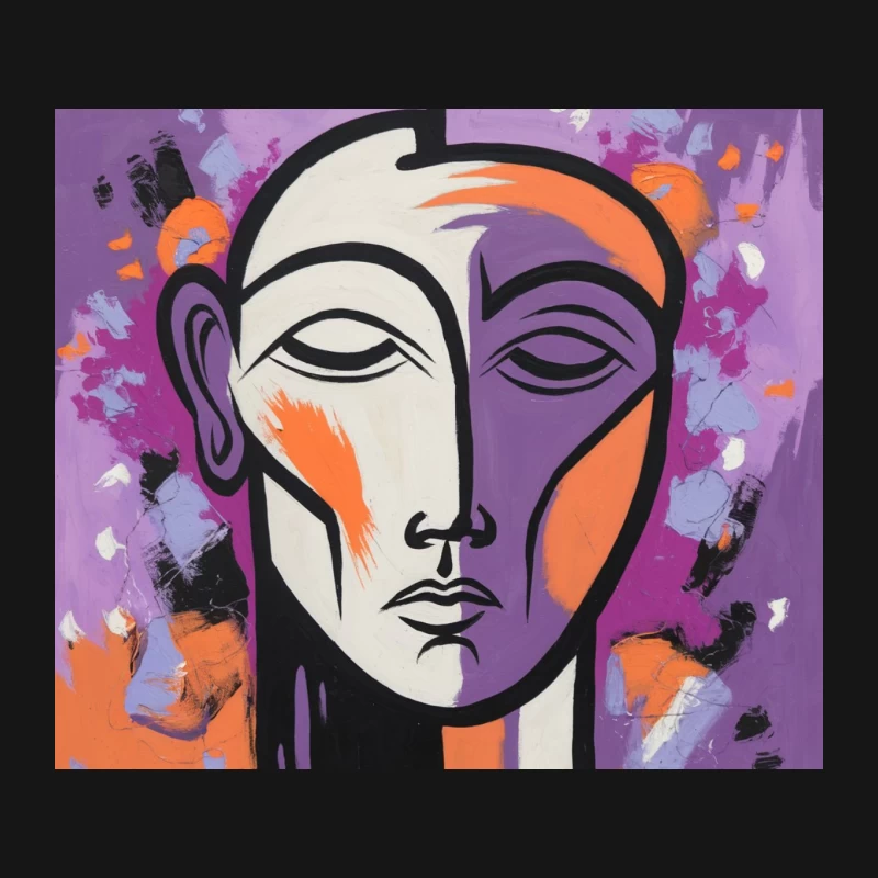 Cubist Portrait with Purple and Orange: Modern Abstract Geometric Face Mouse Pad