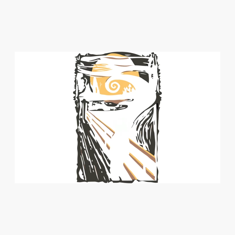Minimalist Woodcut-Inspired Abstract with Orange Accents Travel Mug