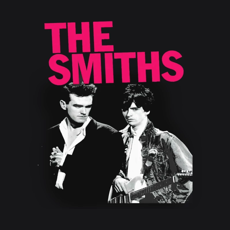 The Smiths: Iconic 1980s Indie Rock Band Portrait with Pink Logo Male Pullover Hoodie