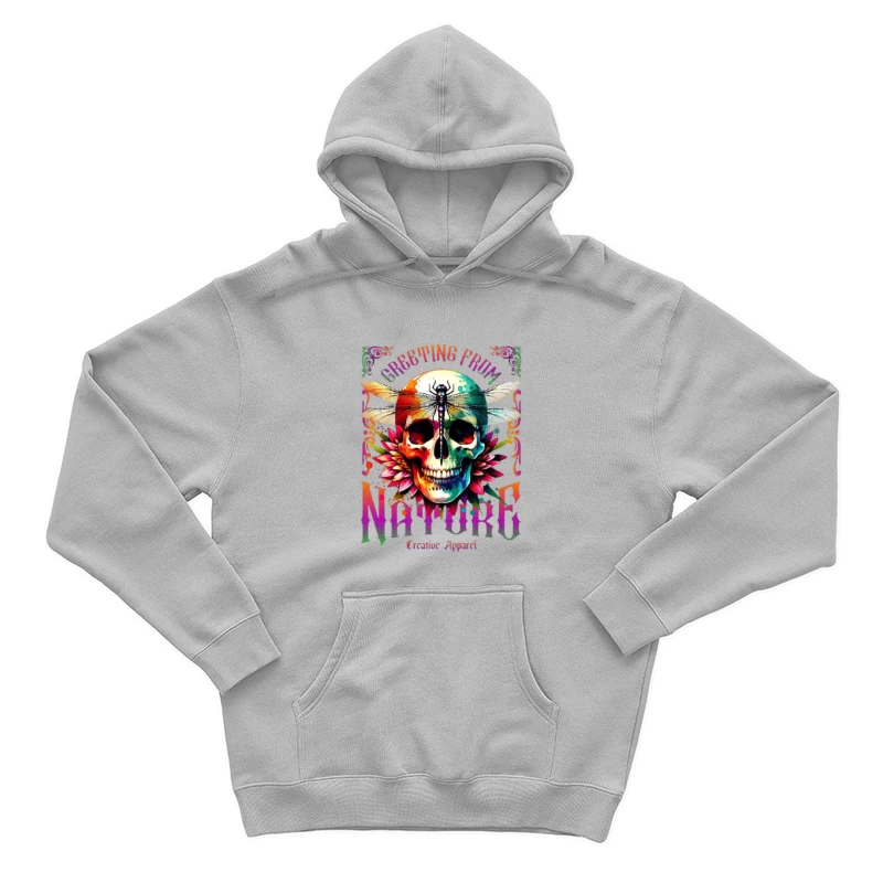 Rainbow Gothic Skull with Dragonfly and Floral Design - Nature Creative Apparel Male Pullover Hoodie