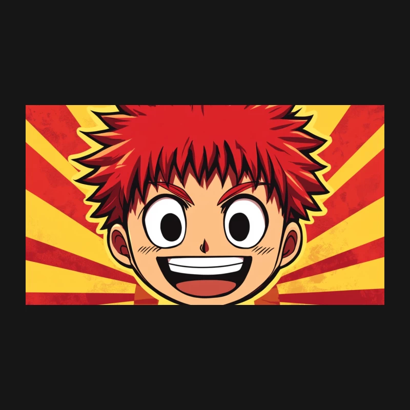 Cheerful Anime Character with Red Hair on Sunburst Background Desk Mat