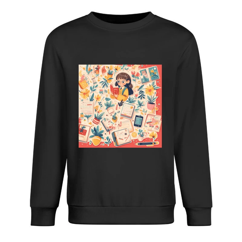 Cozy Reading Corner: A Whimsical Study Illustration Male Pullover Sweatshirt