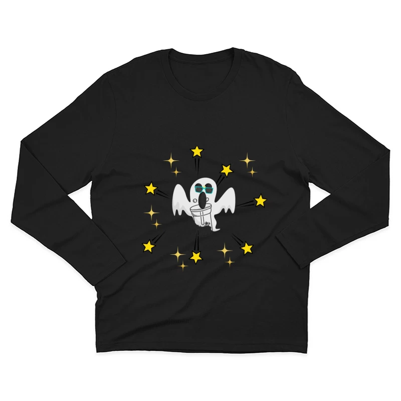 Cool Ghost Drinking Boba Tea with Stars Male Long Sleeve T-Shirt