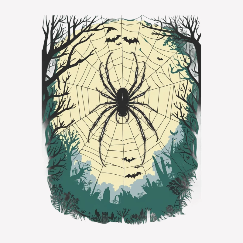 Spooky Halloween Spider Web in Dark Forest