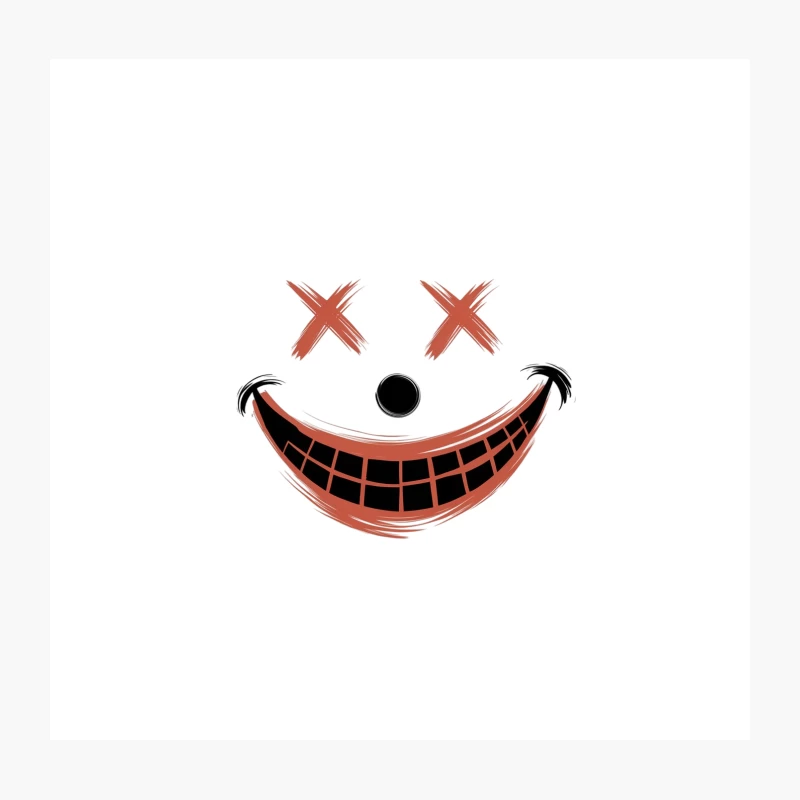 Creepy Cartoon Face with Red Eyes and Sinister Smile Throw Pillow