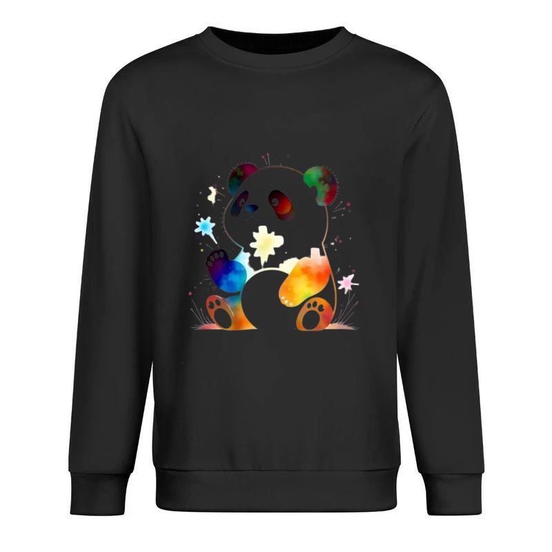 Colorful Watercolor Panda Bear Illustration Male Pullover Sweatshirt