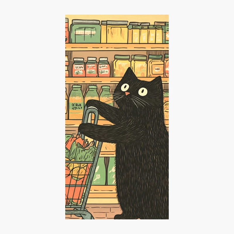 Curious Cat Goes Grocery Shopping in Whimsical Illustration iPhone Case