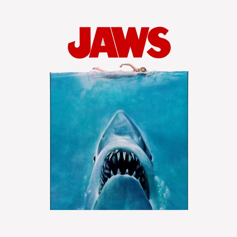 Iconic Jaws Movie Poster: Shark Threatens Swimmer in Ocean Female T-Shirt