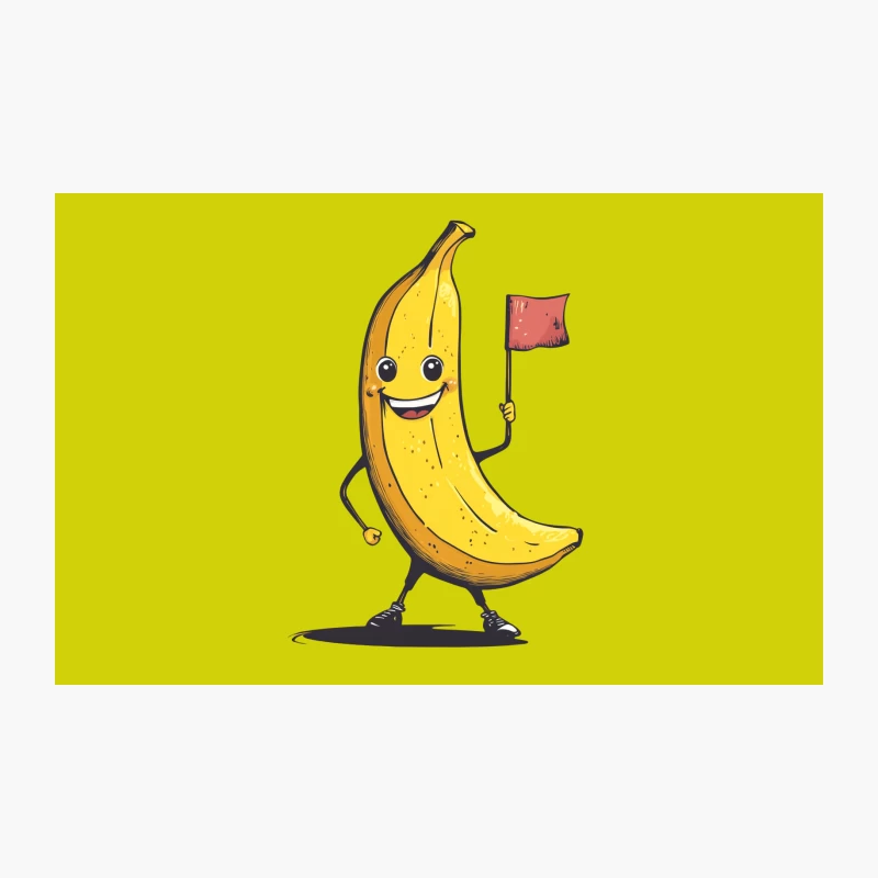 Cheerful Cartoon Banana Mascot Waving Flag Travel Mug