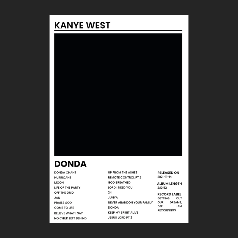 Minimalist Album Cover: Kanye West's "Donda" Track List Revealed Male Pullover Sweatshirt