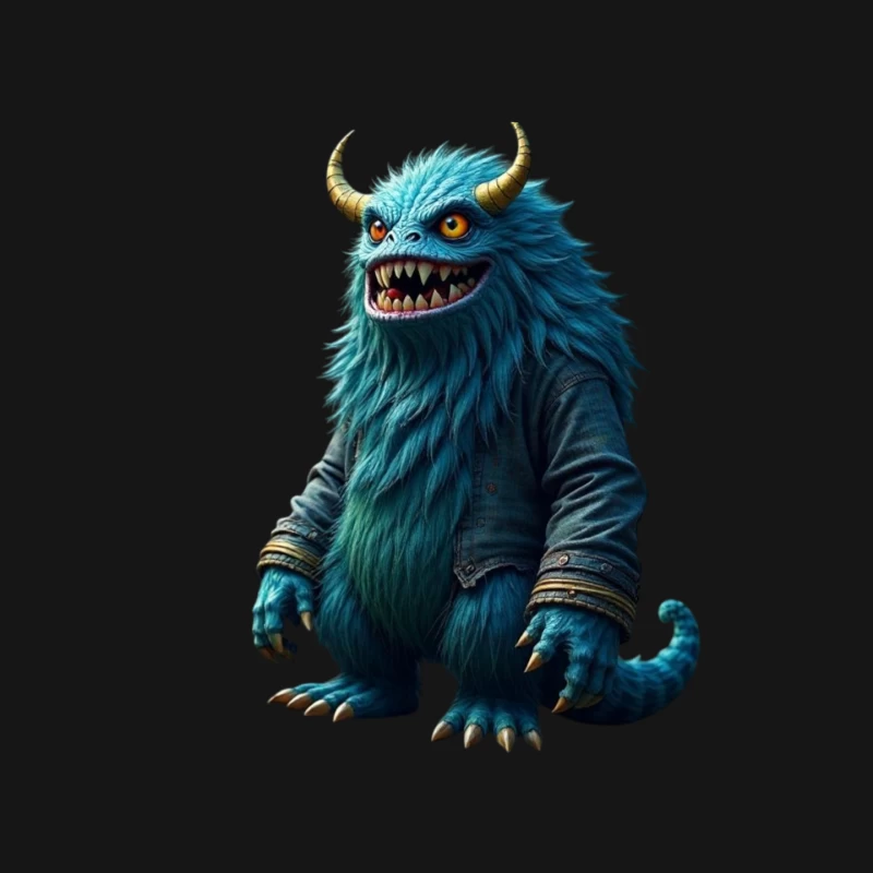 Furry Blue Monster in Denim Jacket with Golden Horns Mouse Pad