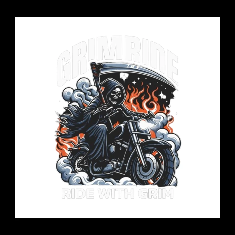 Grim Reaper's Fiery Motorcycle Ride Throw Pillow