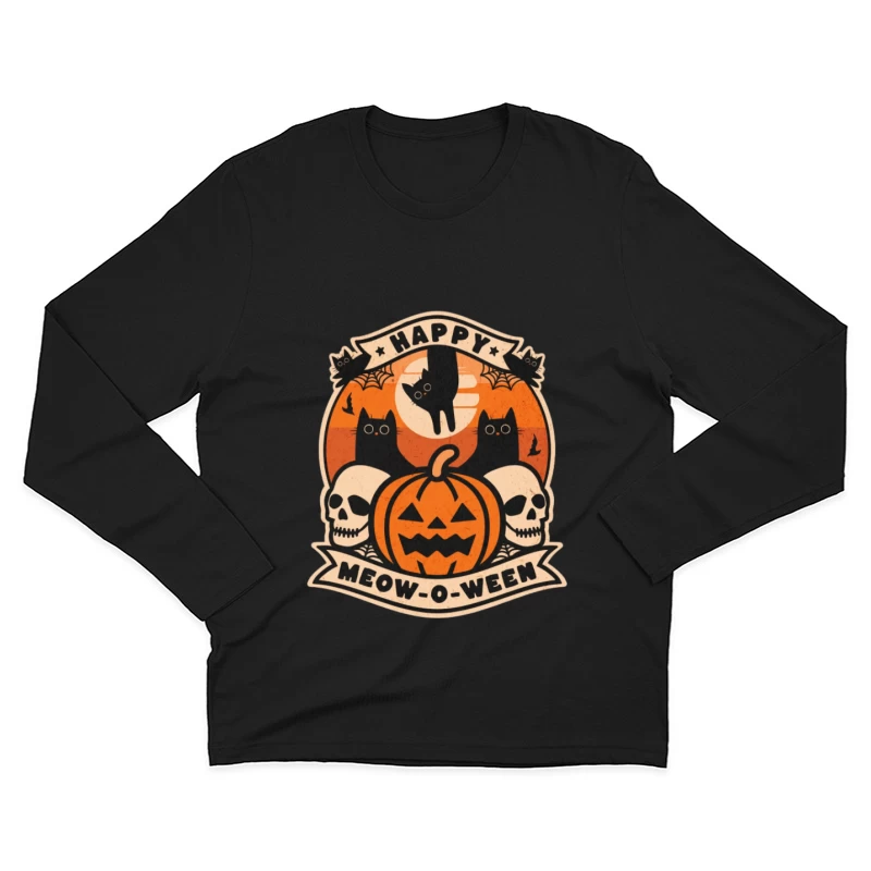 Fröhliches Meow-o-ween mit Kürbissen und Katzen Herren Langarm T-Shirt
