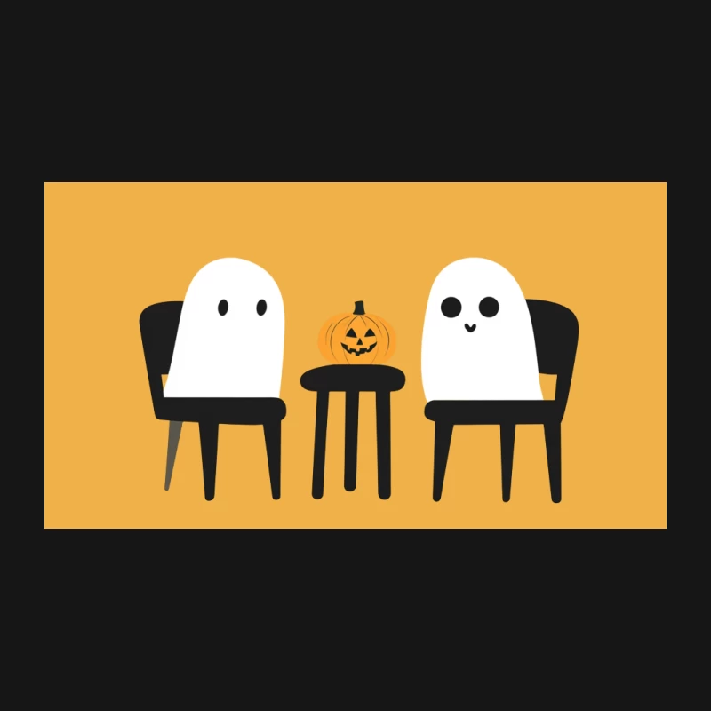 Cute Minimalist Halloween Scene with Ghost Chairs and Pumpkin Desk Mat
