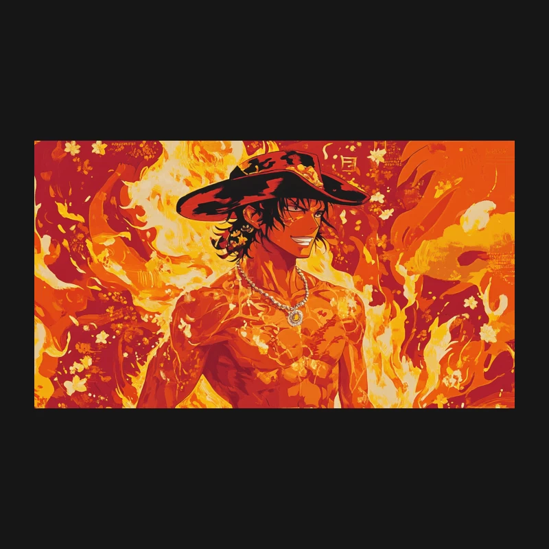 Fiery Anime Character with Hat and Necklace Desk Mat