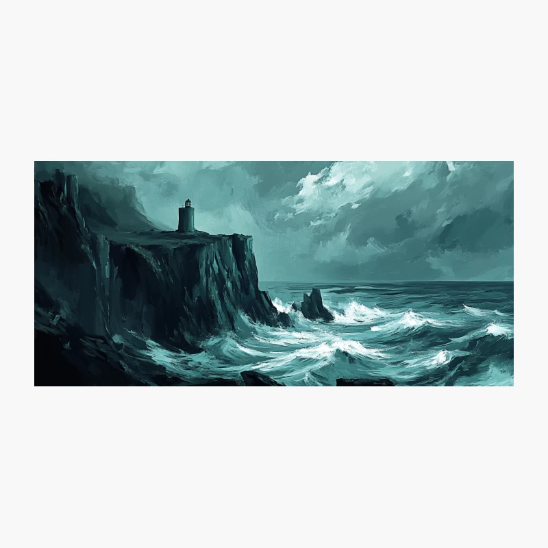 Lighthouse Atop Cliffs in Stormy Seascape Coffee Mug