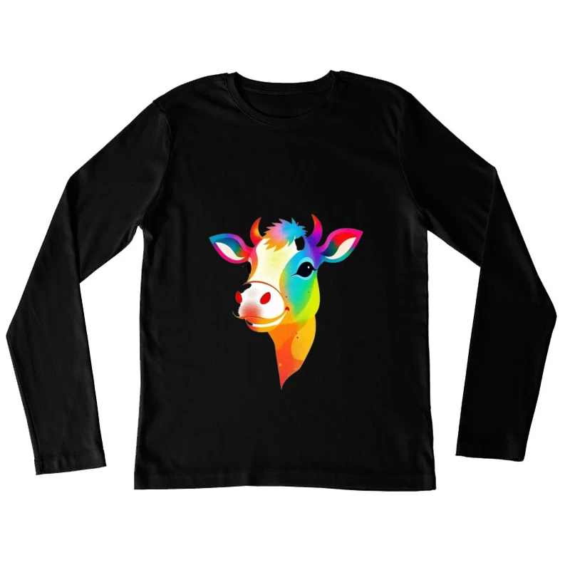 Colorful Cartoon Cow Illustration Female Long Sleeve T-Shirt
