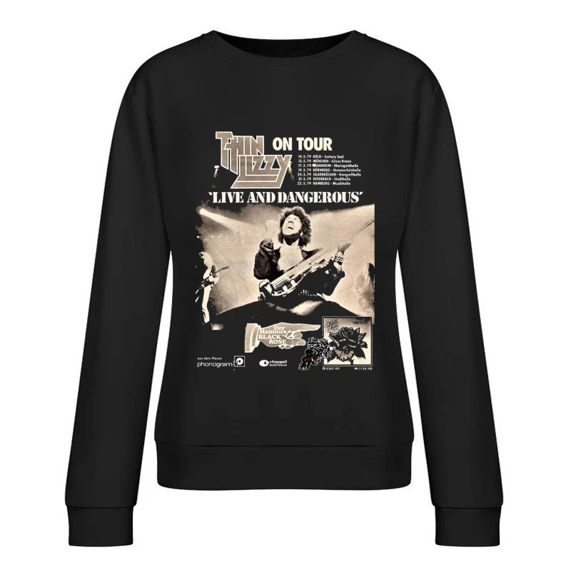 Vintage Thin Lizzy "Live and Dangerous" Tour Concert Poster Female Pullover Sweatshirt