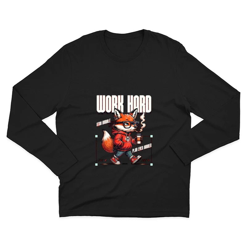 Renard avec café, travailler dur Homme Manches Longues T-Shirt