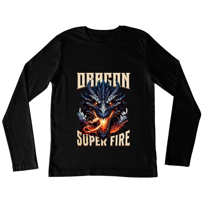 Menacing Dragon Head with Super Fire Flames Female Long Sleeve T-Shirt