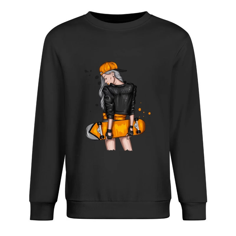 Urban Skateboarder in Orange Style Male Pullover Sweatshirt