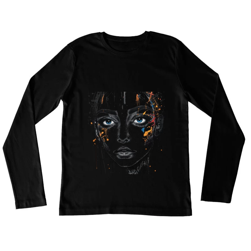 Abstract Portrait with Colorful Accents Female Long Sleeve T-Shirt