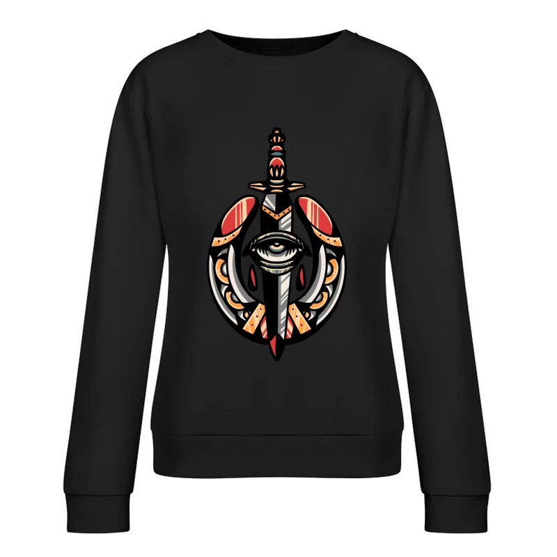 Fantasy Shield with Sword and Eye Emblem Female Pullover Sweatshirt