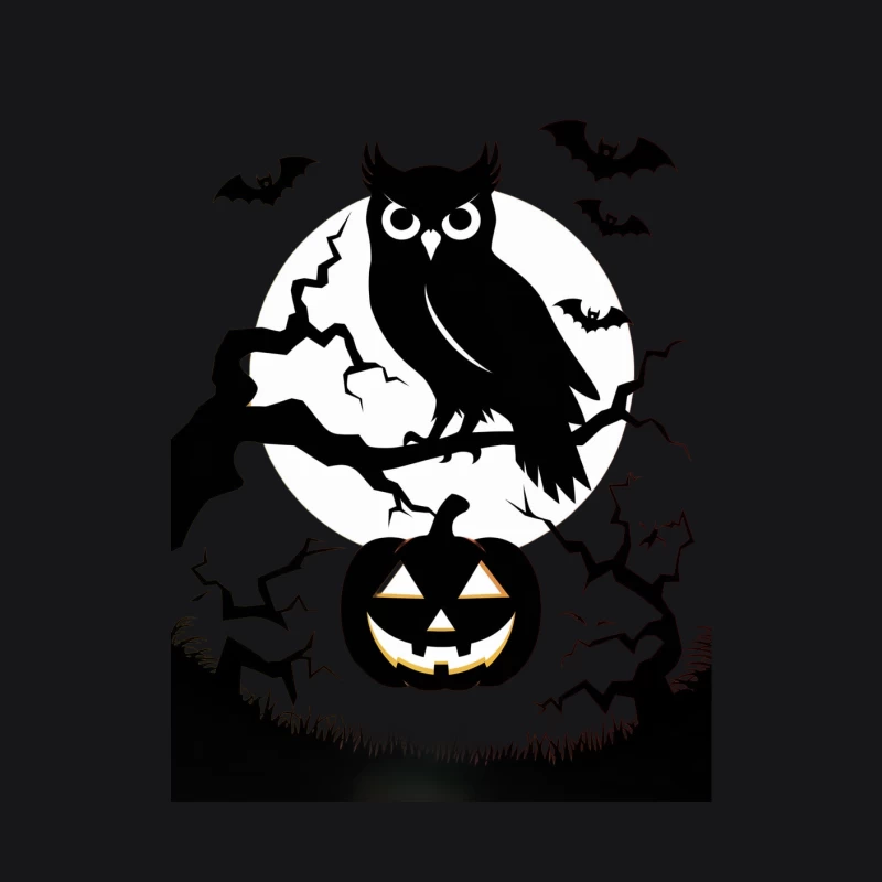 Spooky Halloween Night with Owl and Jack-o'-lantern Silhouette Male Pullover Hoodie