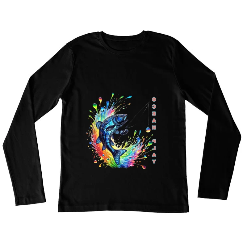 Rainbow Fish Splash: Artistic Fishing Adventure Female Long Sleeve T-Shirt