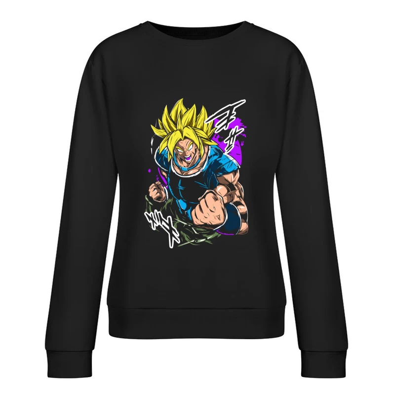 Anime Character in Action with Bright Colors Female Pullover Sweatshirt