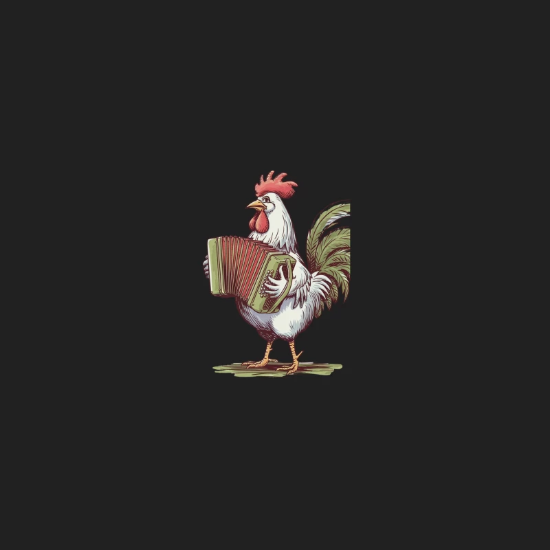 Musical Rooster: Cartoon Illustration of Accordion-Playing Farm Animal Bucket Hat