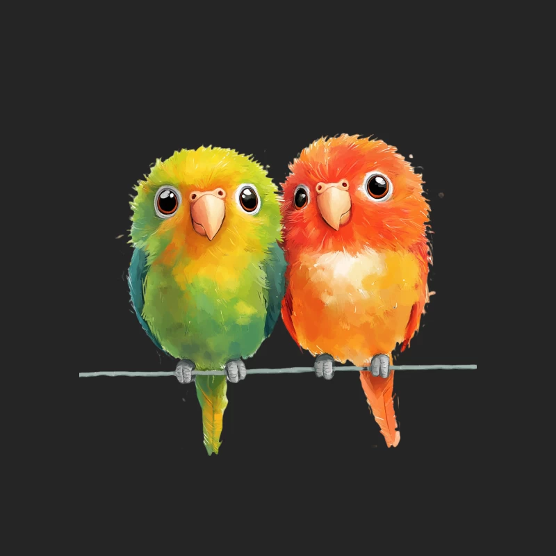 Adorable Cartoon Parrots: Colorful Feathered Friends Perched Together Male Pullover Sweatshirt