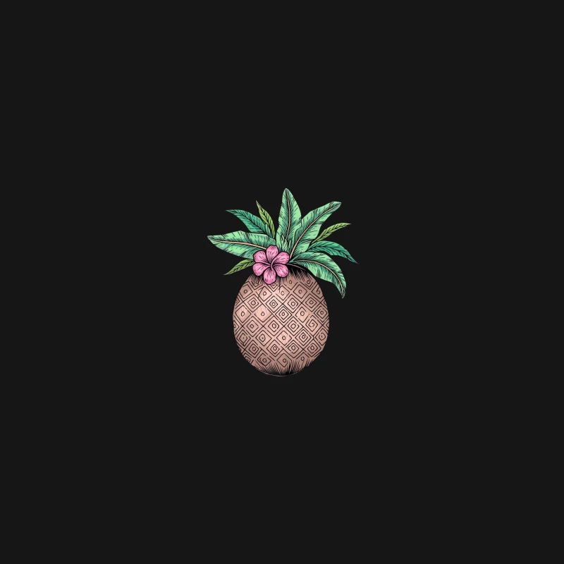 Tropical Pineapple Illustration with Hibiscus and Palm Leaves Desk Mat