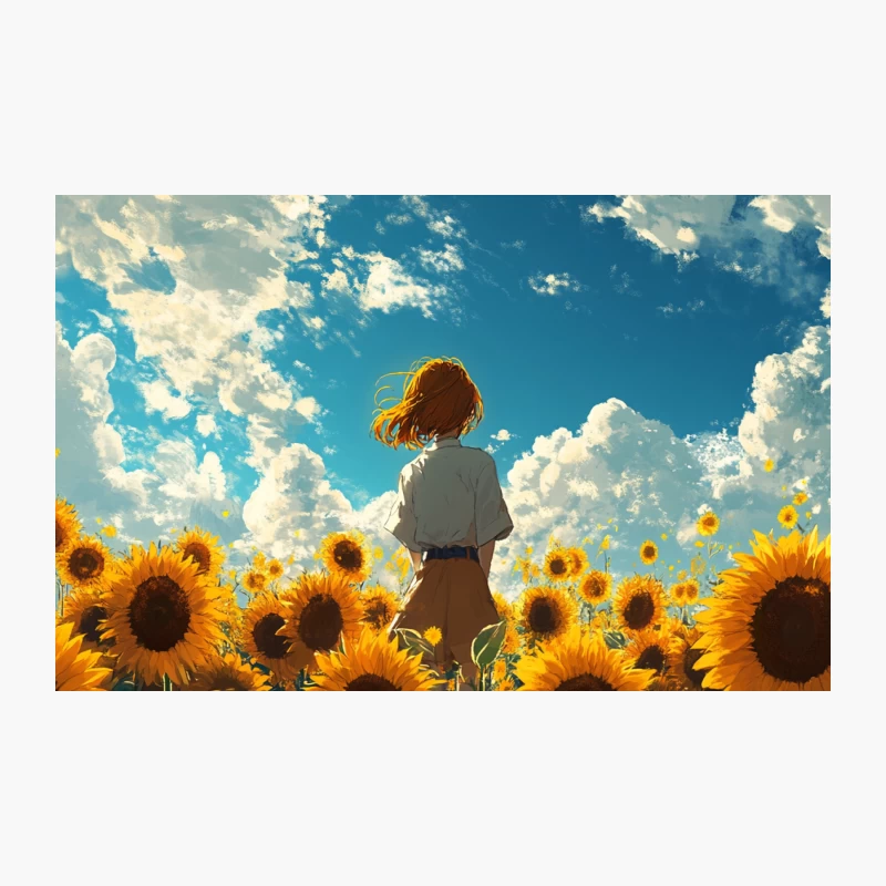 A Girl Among Sunflowers Under a Summer Sky Travel Mug
