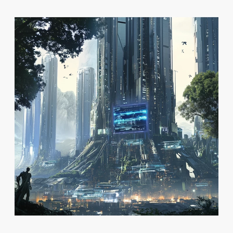 Futuristic Metropolis: Where Nature Meets Technological Utopia Throw Pillow