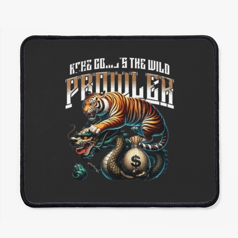 Tiger and Dragon Fighting Over Money: Symbolic Power Artwork Mouse Pad