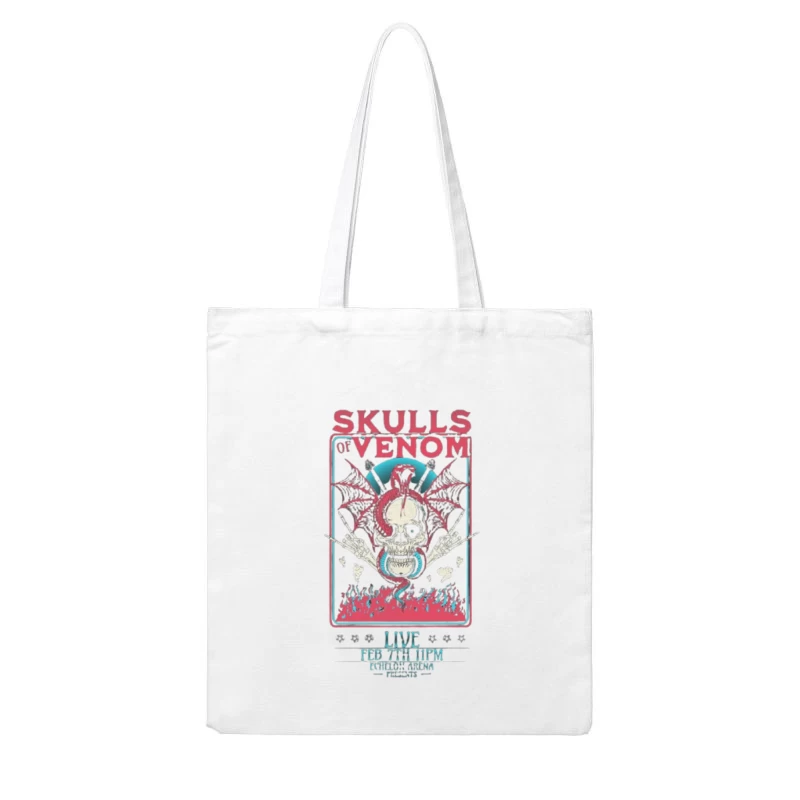 Gothic Skulls of Venom Concert Poster with Spiderwebs and Flames Cotton Tote Bag