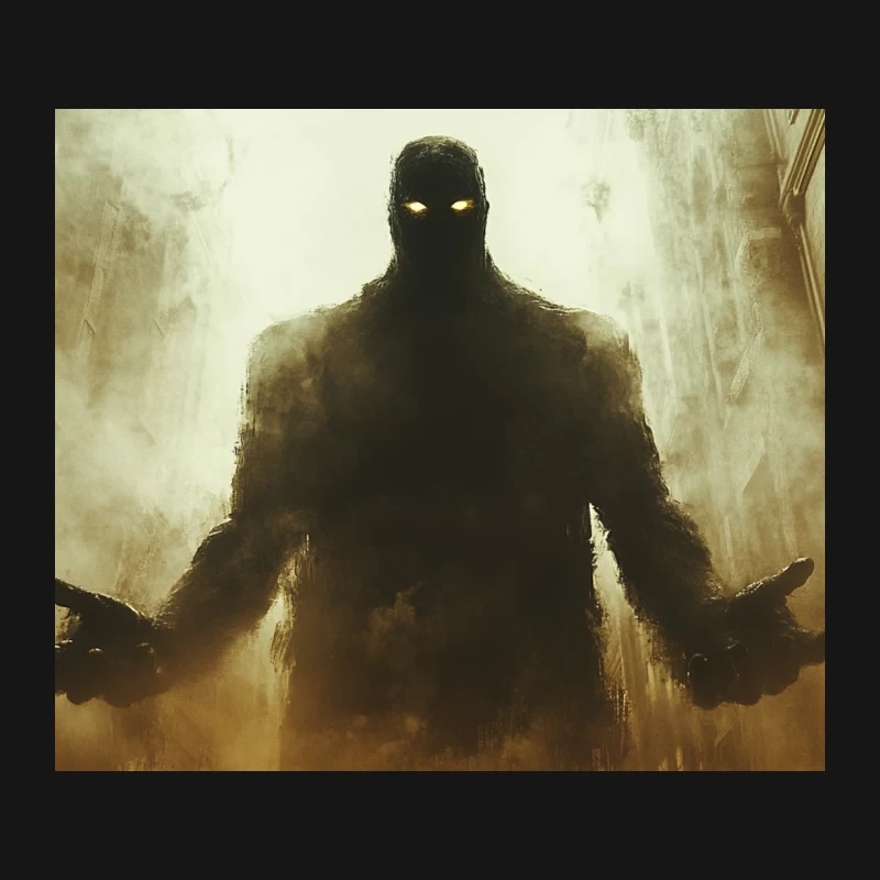 Ominous Silhouette with Glowing Eyes in Foggy City Street Mouse Pad